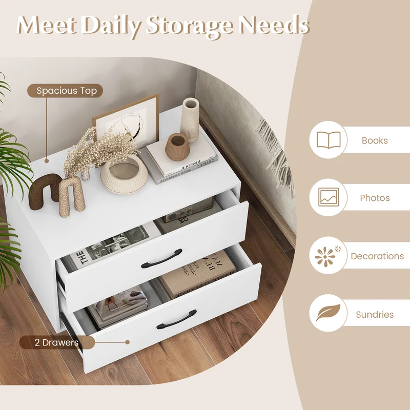 2-Drawer Stackable Horizontal Storage Cabinet, White