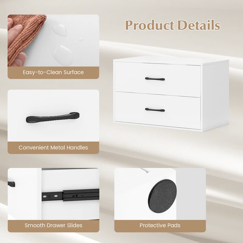 2-Drawer Stackable Horizontal Storage Cabinet, White