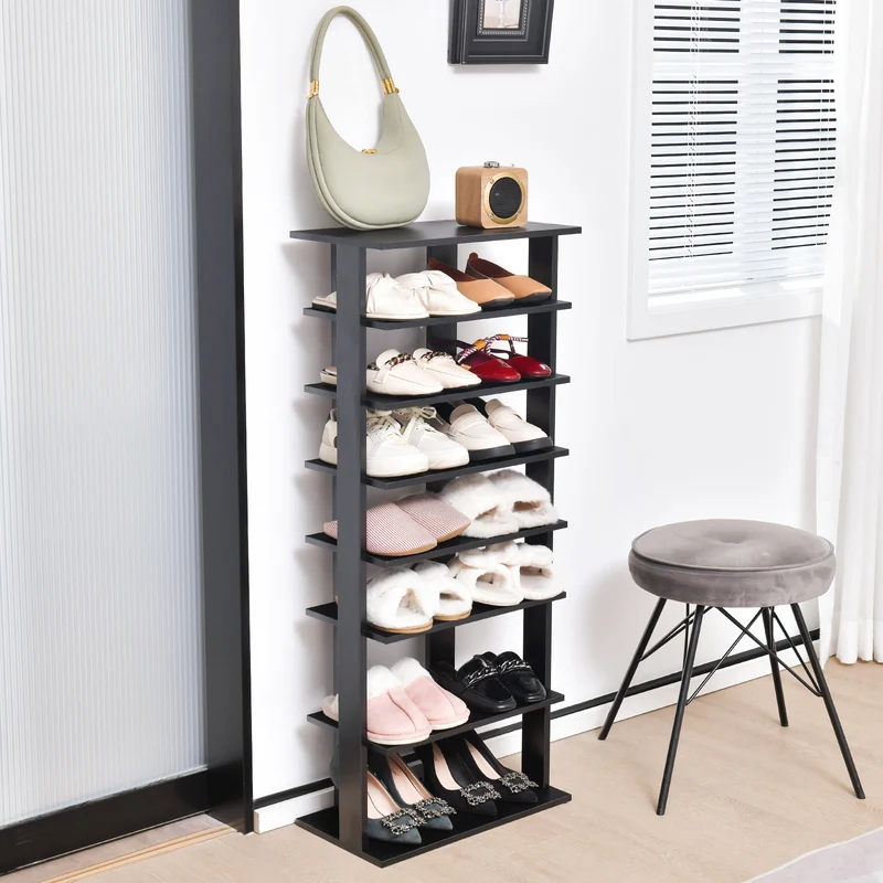 7-Tier Dual 14 Pair Shoe Rack Free Standing Concise Shelves Storage, Black