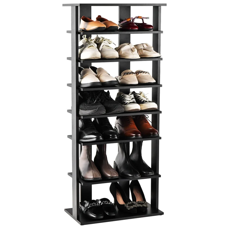 7-Tier Dual 14 Pair Shoe Rack Free Standing Concise Shelves Storage, Black