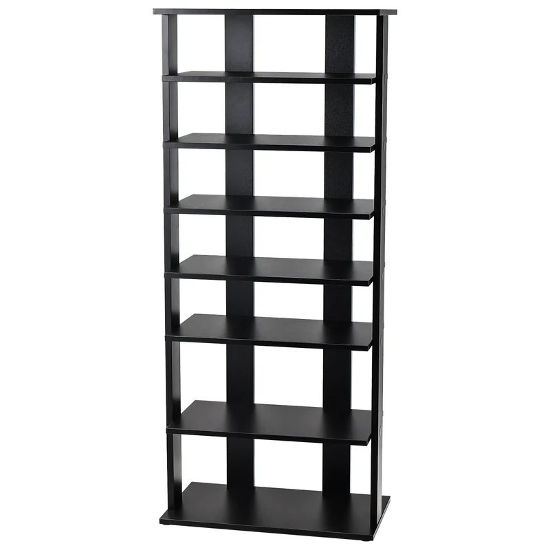 7-Tier Dual 14 Pair Shoe Rack Free Standing Concise Shelves Storage, Black