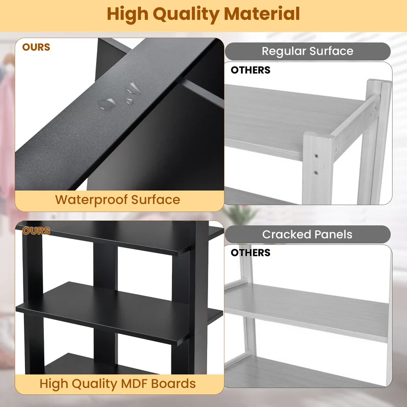 7-Tier Dual 14 Pair Shoe Rack Free Standing Concise Shelves Storage, Black