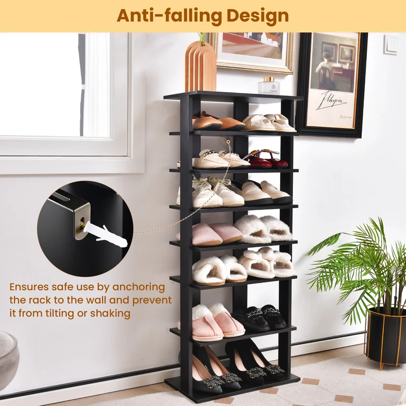 7-Tier Dual 14 Pair Shoe Rack Free Standing Concise Shelves Storage, Black