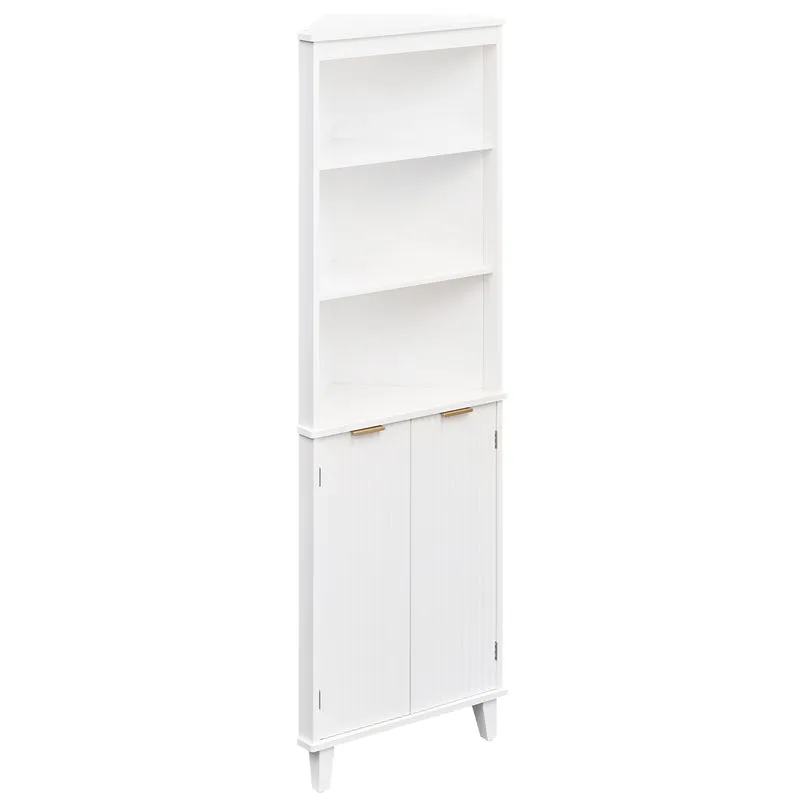68 Inch Tall Bathroom Floor Storage Cabinet, Fluted Doors, White