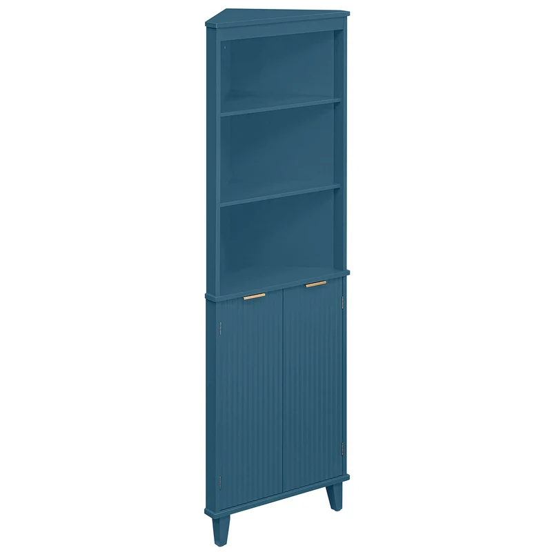 68 Inch Tall Bathroom Floor Storage Cabinet, Fluted Doors, Blue