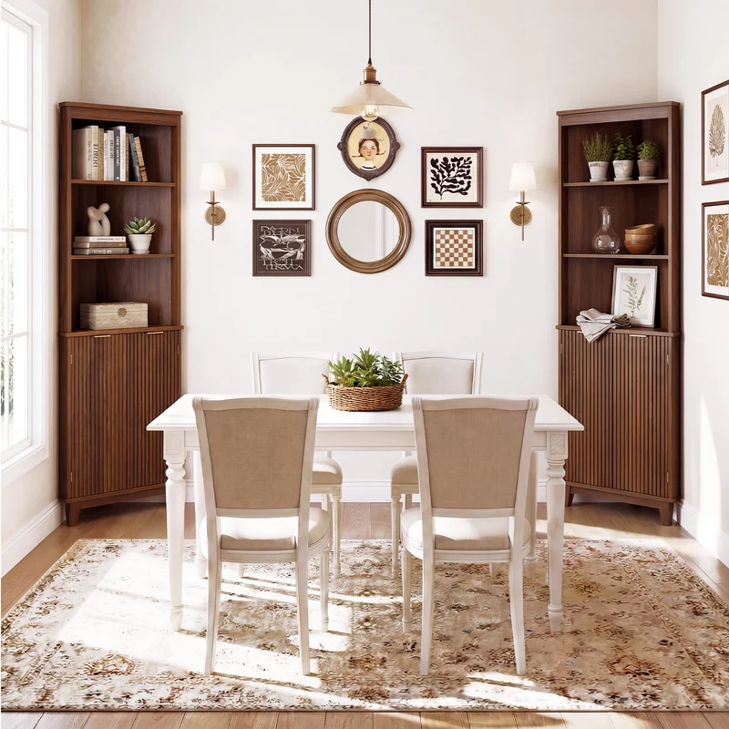 68 Inch Corner Cabinet, Fluted Doors, Walnut