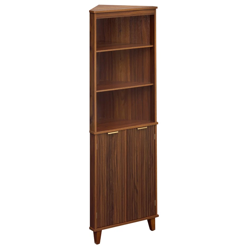 68 Inch Corner Cabinet, Fluted Doors, Walnut