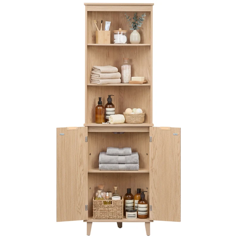 68 Inch Corner Cabinet With Fluted Doors, Oak
