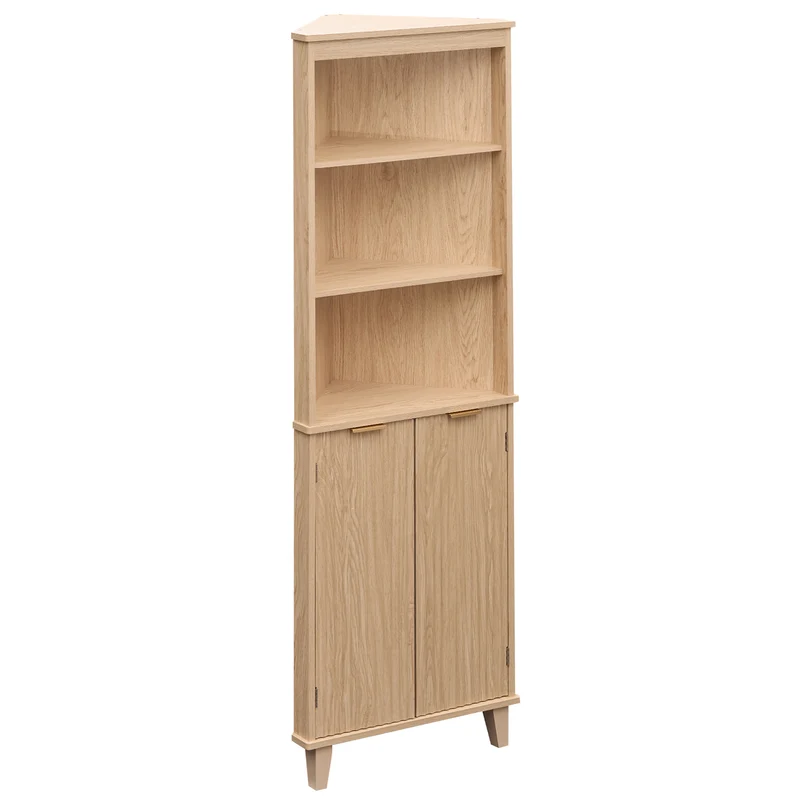 68 Inch Corner Cabinet With Fluted Doors, Oak