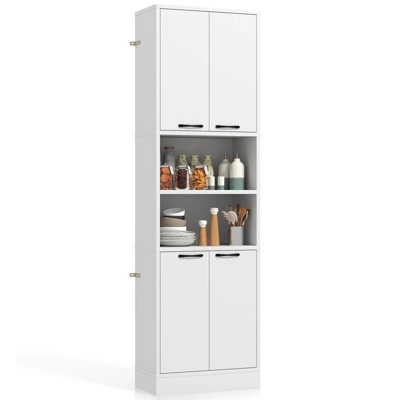 75 Inch Kitchen Pantry Cabinet, With Doors And Shelves, White