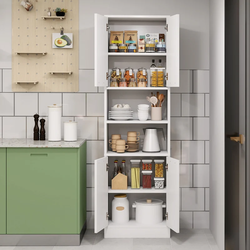 75 Inch Kitchen Pantry Cabinet, With Doors And Shelves, White