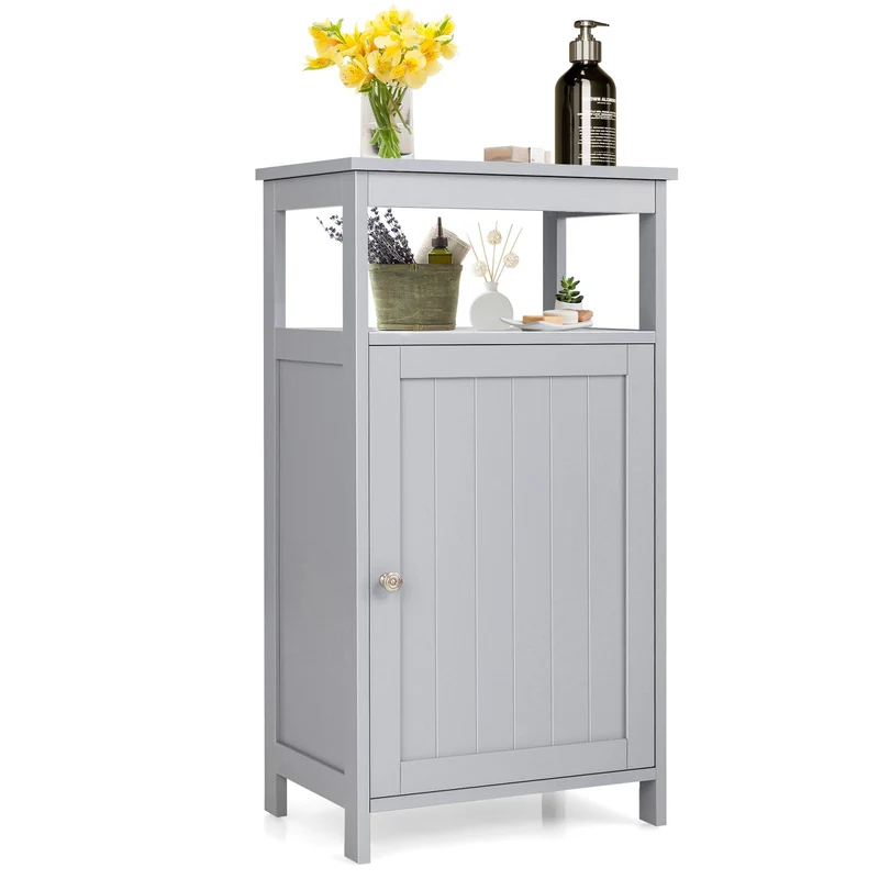Wooden Bathroom Floor Cabinet, Multifunction Storage Rack, Gray