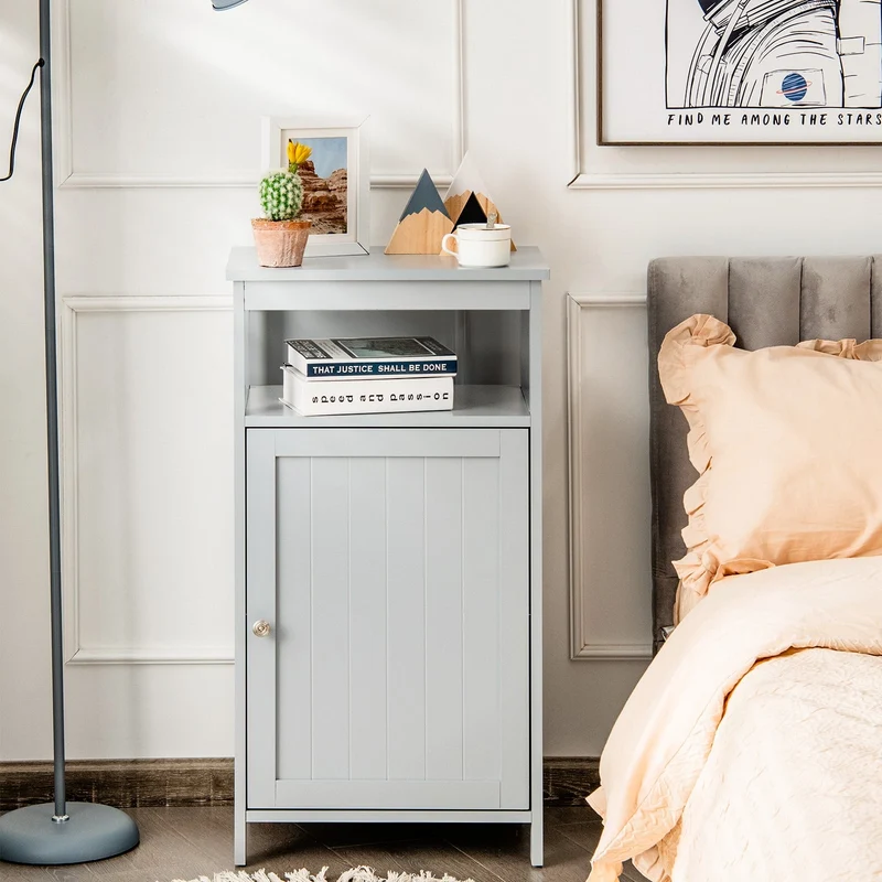 Wooden Bathroom Floor Cabinet, Multifunction Storage Rack, Gray