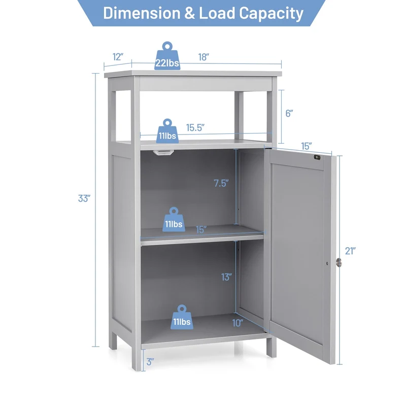 Wooden Bathroom Floor Cabinet, Multifunction Storage Rack, Gray
