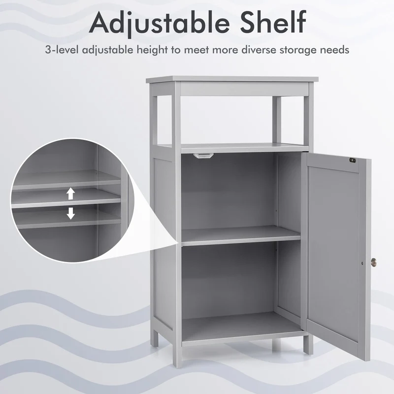 Wooden Bathroom Floor Cabinet, Multifunction Storage Rack, Gray