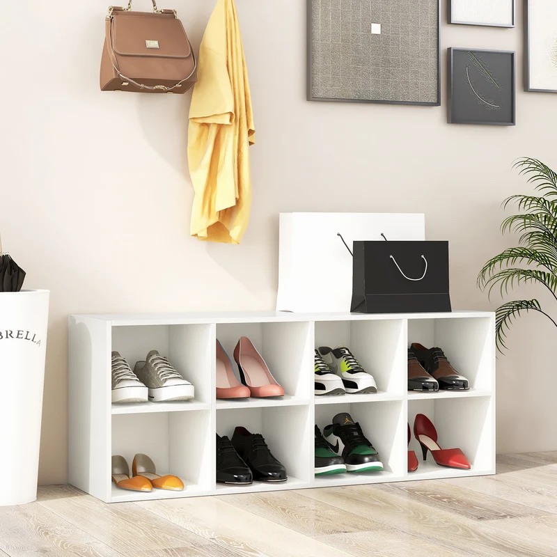 8 Cubbies Shoe Organizer, 500 LBS Weight Capacity, White