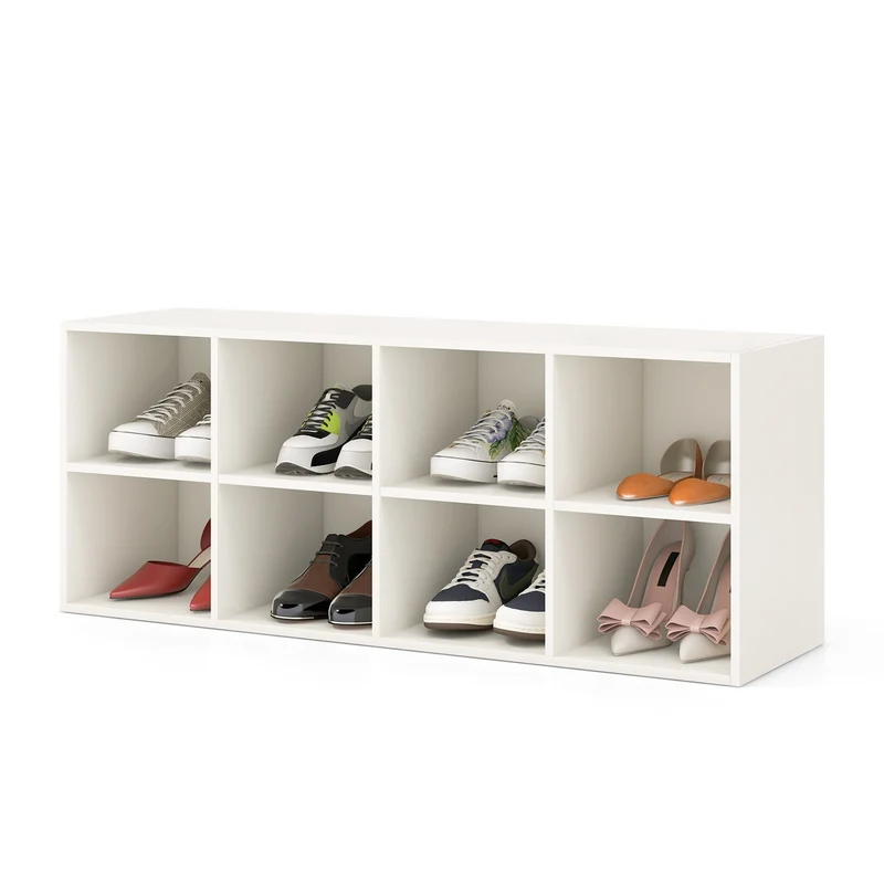 8 Cubbies Shoe Organizer, 500 LBS Weight Capacity, White