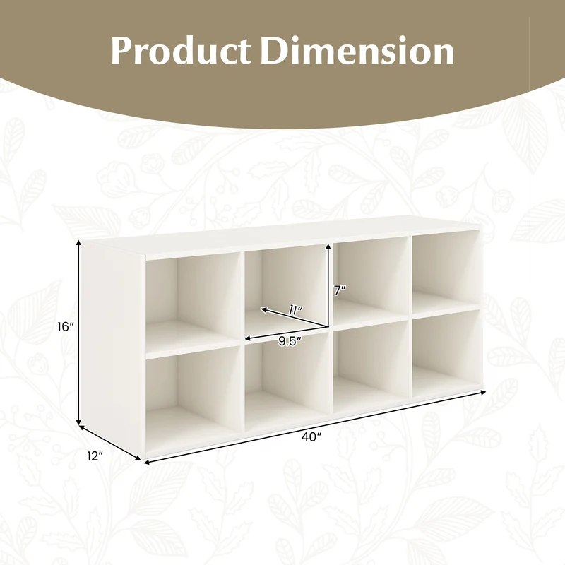 8 Cubbies Shoe Organizer, 500 LBS Weight Capacity, White