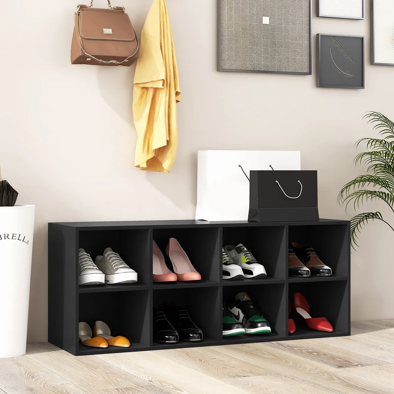 8 Cubbies Shoe Organizer, 500 LBS Weight Capacity, Black