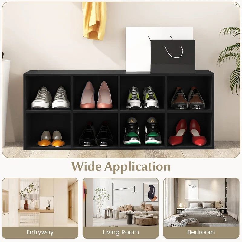 8 Cubbies Shoe Organizer, 500 LBS Weight Capacity, Black