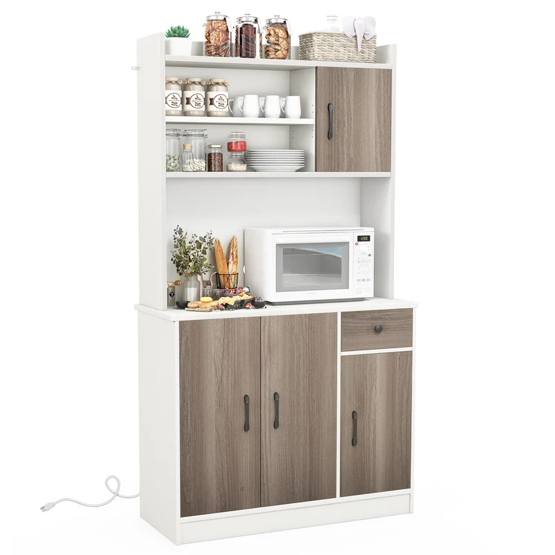 71 Inch Kitchen Pantry Storage Cabinet, Built-In Charge Station, White