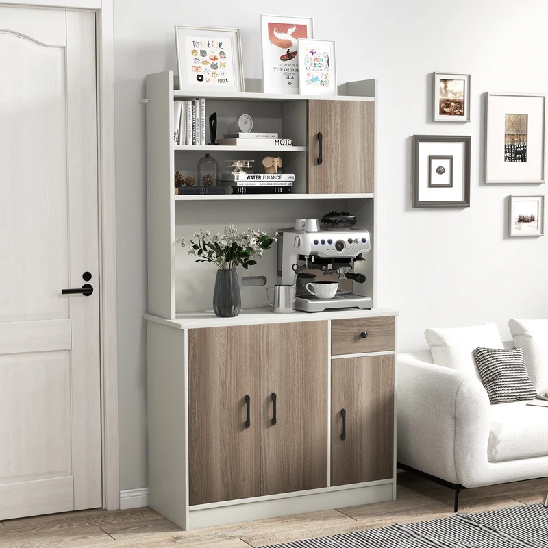 71 Inch Kitchen Pantry Storage Cabinet, Built-In Charge Station, White