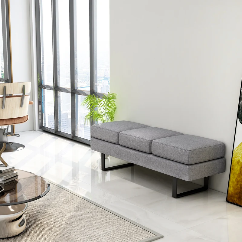 Waiting Room Bench, Metal Frame Leg, Gray