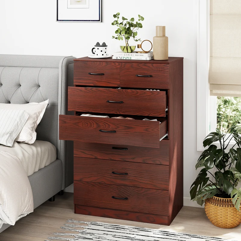 Wooden Chest Of Drawers, Anti-Toppling Device, Metal Handles, Espresso
