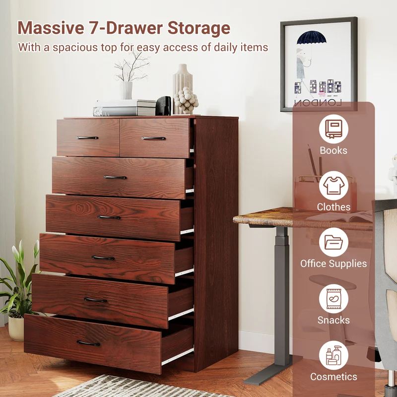 Wooden Chest Of Drawers, Anti-Toppling Device, Metal Handles, Espresso