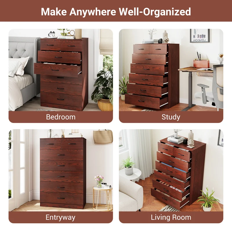 Wooden Chest Of Drawers, Anti-Toppling Device, Metal Handles, Espresso