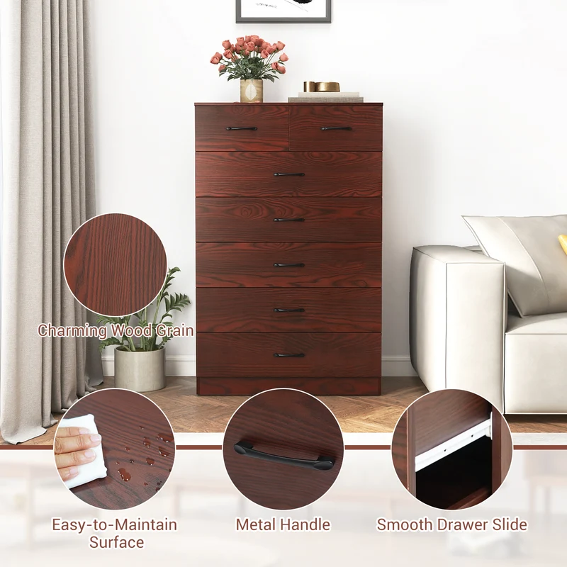 Wooden Chest Of Drawers, Anti-Toppling Device, Metal Handles, Espresso