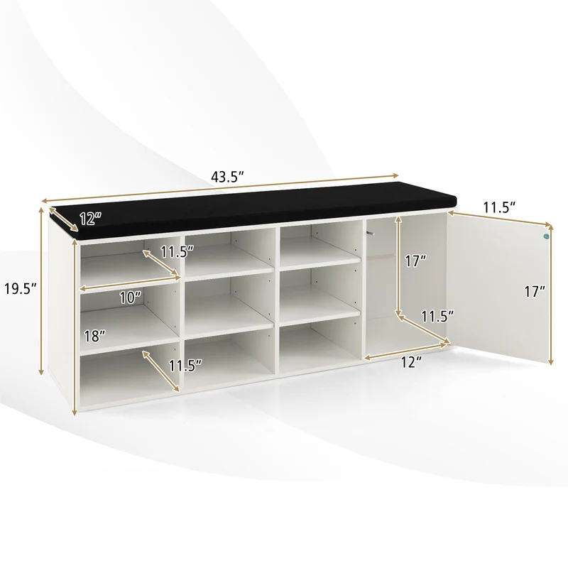 9-Cube Shoe Bench, Adjustable Shelves, Removable Cushion, White