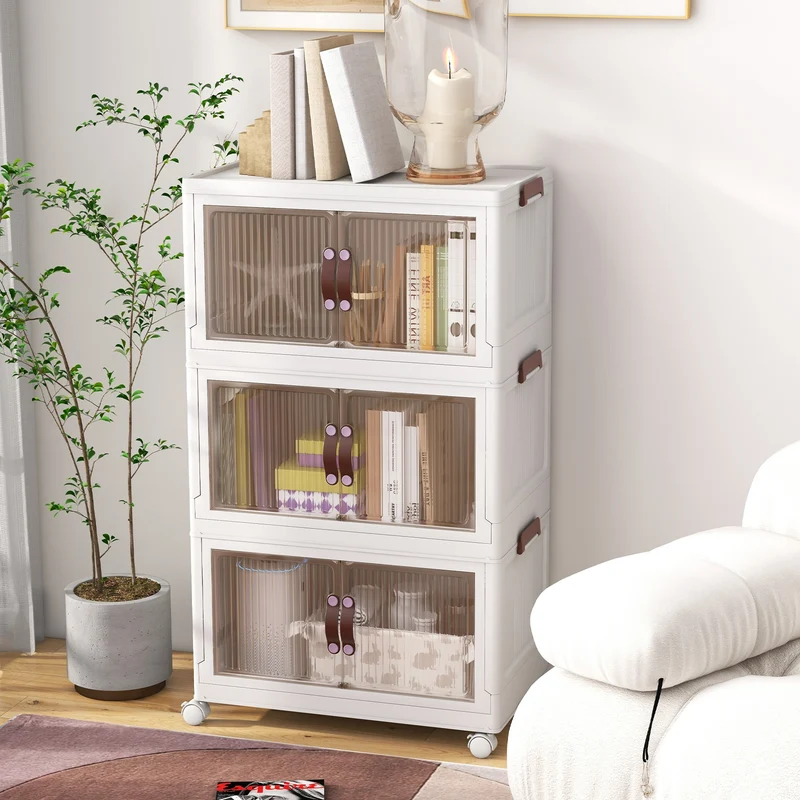25.5/60 Gal 3-Tier Stackable Storage Boxes, Magnetic Doors, Lockable Casters