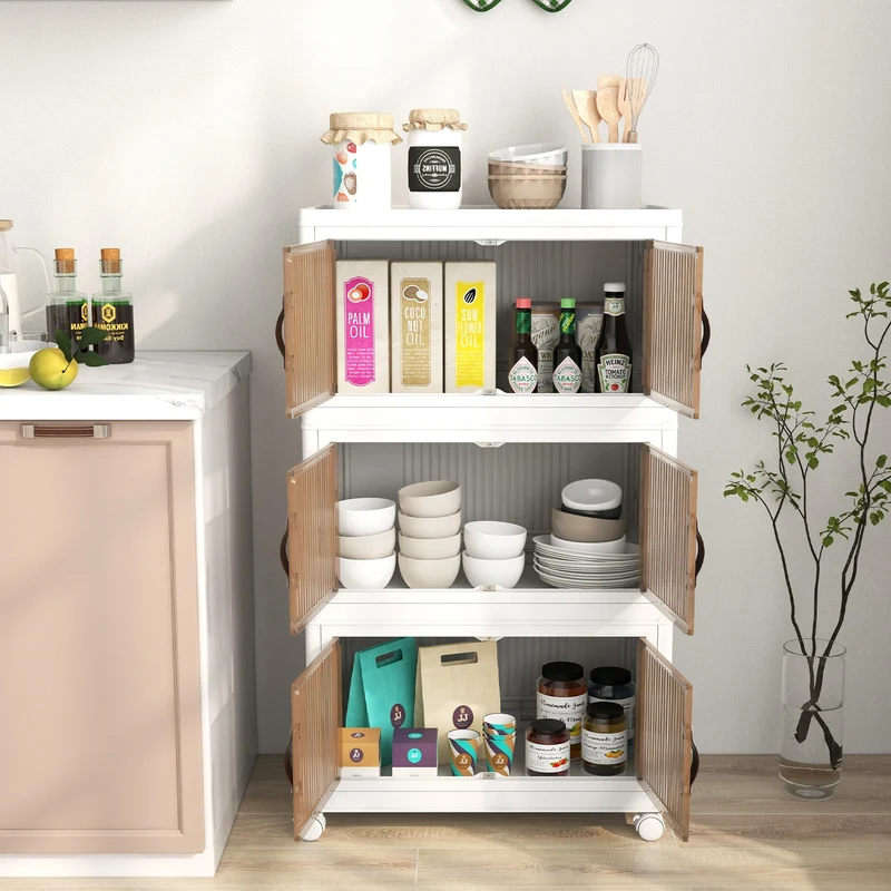 25.5/60 Gal 3-Tier Stackable Storage Boxes, Magnetic Doors, Lockable Casters