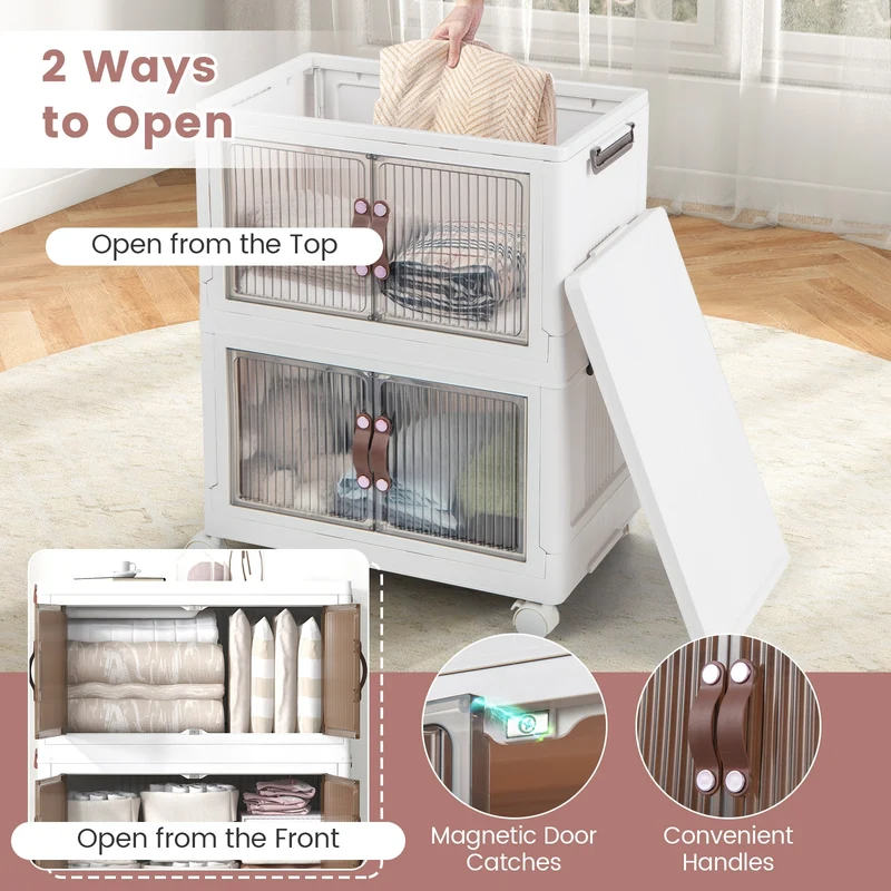 25.5/60 Gal 3-Tier Stackable Storage Boxes, Magnetic Doors, Lockable Casters
