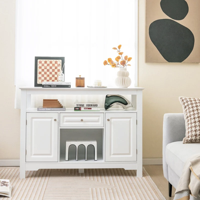 Buffet Sideboard Cabinet With Removable Wine Rack, White