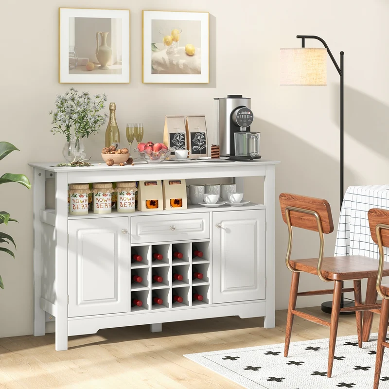 Buffet Sideboard Cabinet With Removable Wine Rack, White