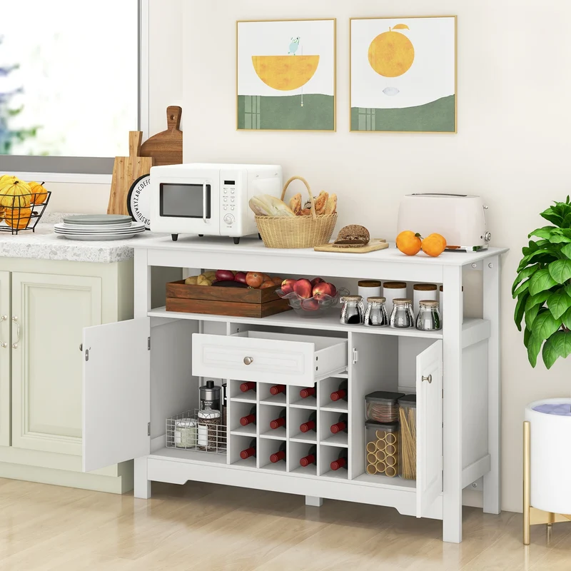 Buffet Sideboard Cabinet With Removable Wine Rack, White