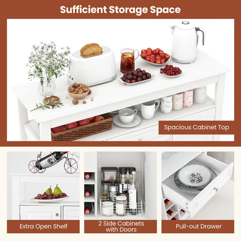 Buffet Sideboard Cabinet With Removable Wine Rack, White