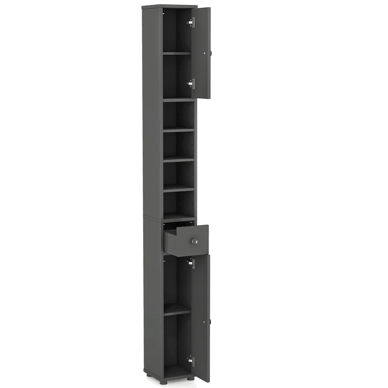 Slim Bathroom Cabinet With Drawer, Adjustable Shelves, Gray
