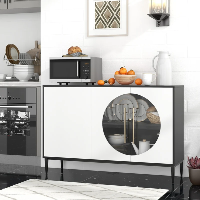Sideboard Cabinet With Tempered Glass Door, White