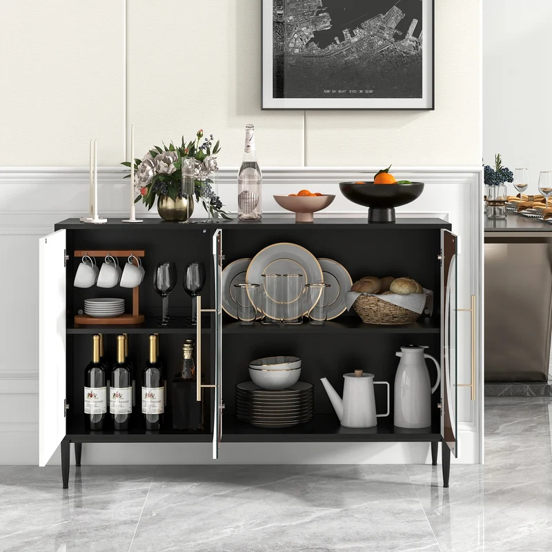 Sideboard Cabinet With Tempered Glass Door, White
