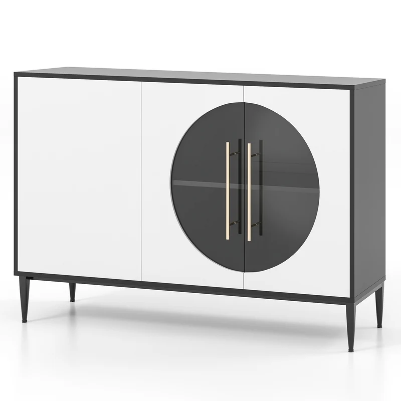 Sideboard Cabinet With Tempered Glass Door, White