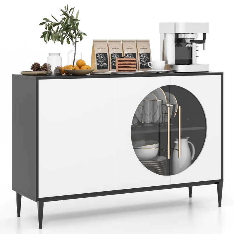Sideboard Cabinet With Tempered Glass Door, White