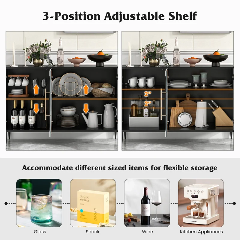 Sideboard Cabinet With Tempered Glass Door, White