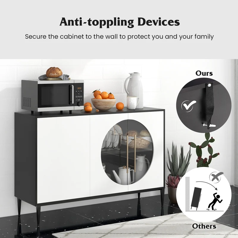 Sideboard Cabinet With Tempered Glass Door, White