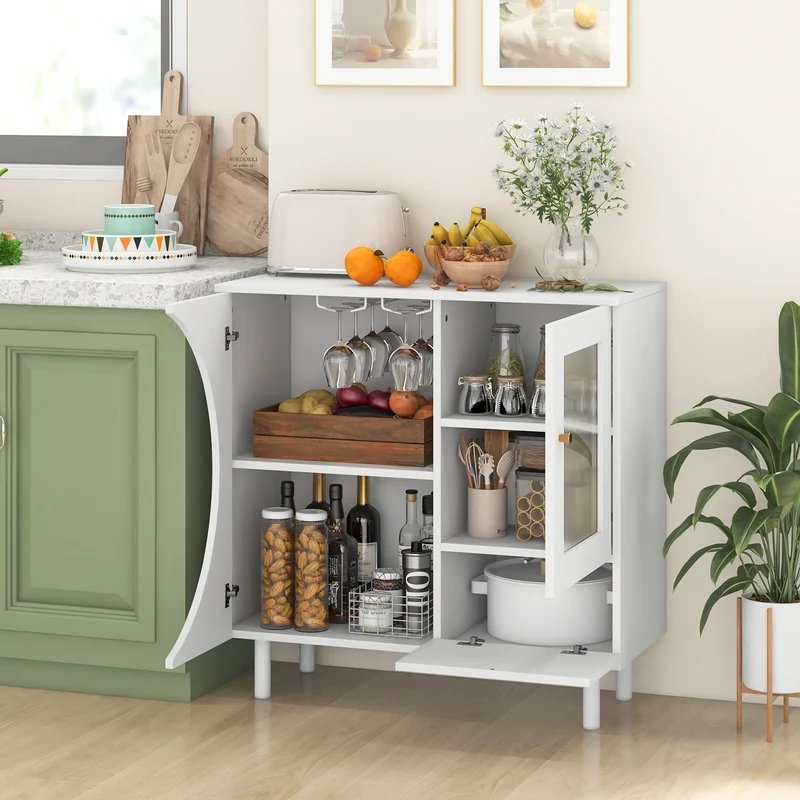 Kitchen Sideboard With Glasses Holder, White