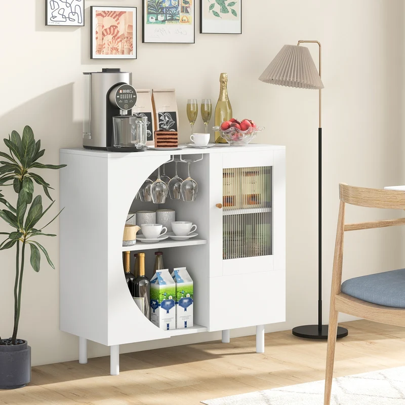 Kitchen Sideboard With Glasses Holder, White