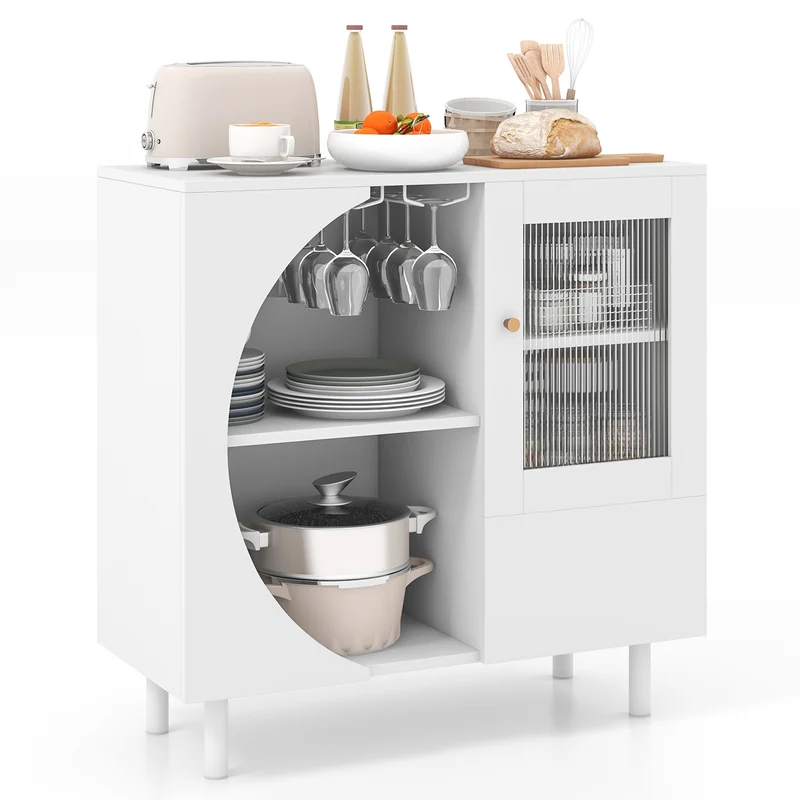 Kitchen Sideboard With Glasses Holder, White