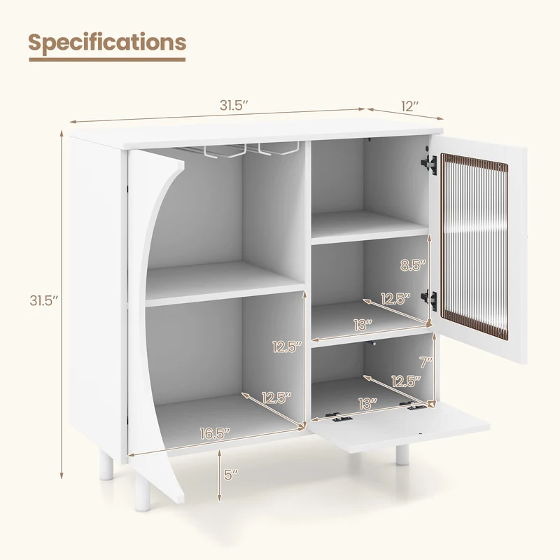 Kitchen Sideboard With Glasses Holder, White